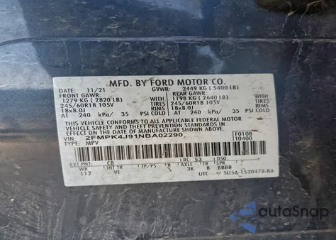 2022 Ford Edge Sel из США, поврежденный, VIN 2FMPK4J91NBA02290